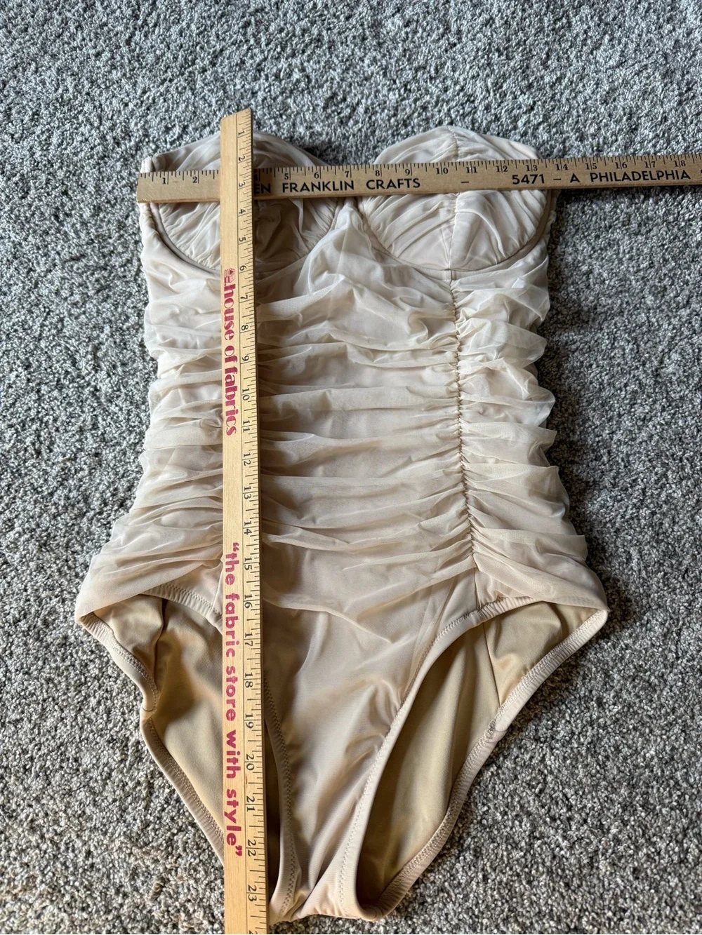 J.Crew Ruched Strapless Cream One-Piece Swimsuit Size 10 D-Cup